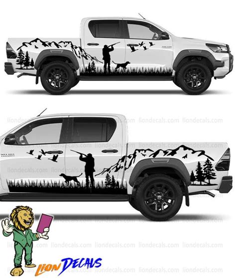 Duck Hunting Pickup Truck Stickers. Mountain Landscape Hunter and Dog off Road Decal. Hunter ...