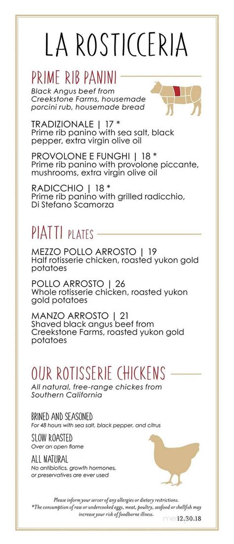 Menu of Eataly in Las Vegas, NV 89109