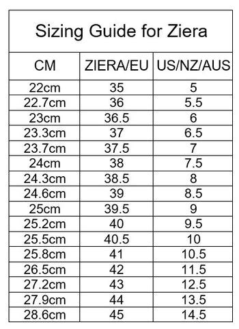 Ziera Size Guide – Shannons Shoes