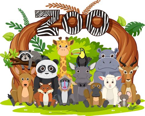 Zoo animals group in flat cartoon style 8615594 Vector Art at Vecteezy