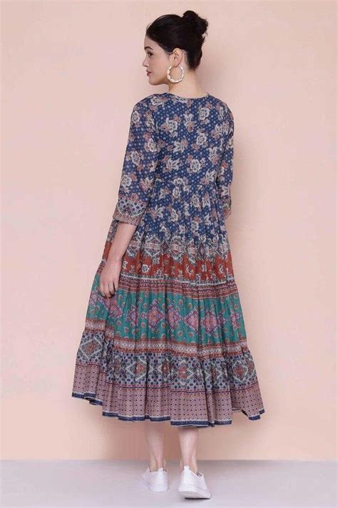 Buy BIBA Navy Printed Round Neck Cotton Womens Tired Dress | Shoppers Stop