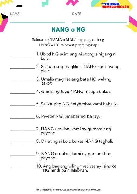 Nang o Ng - Free Filipino Worksheets — The Filipino Homeschooler