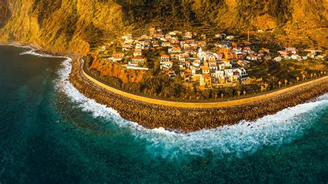 Aerial view of Jardim do Mar, surfing spot in Madeira Island, Portugal | Windows 10 Spotlight ...