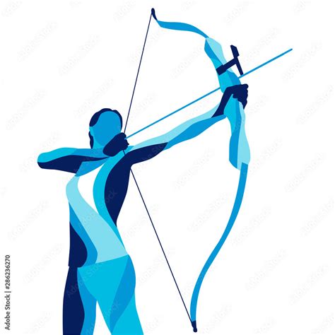 Trendy stylized illustration movement, archer, sports archery, line vector silhouette of archery ...