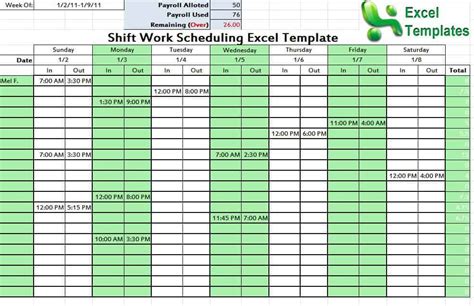 Shift Schedule Template - Word Excel