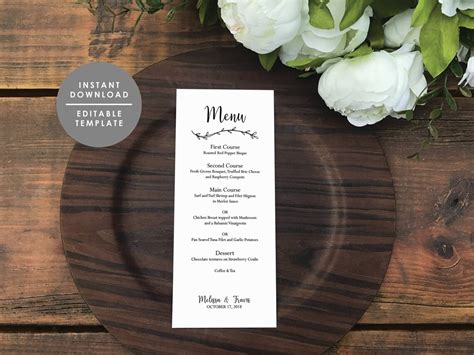 Rustic Menu Template Printable Wedding Menu Kraft Menu - Etsy