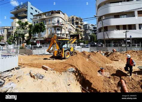 Light rail construction along Allenby street in Tel-Aviv, Israel Stock ...