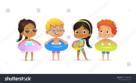 Pool Party Characters Multiracial Boys Girls Stock Illustration 1179800989