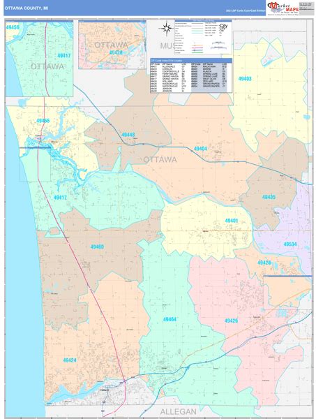 Ottawa County, MI Wall Map Color Cast Style by MarketMAPS