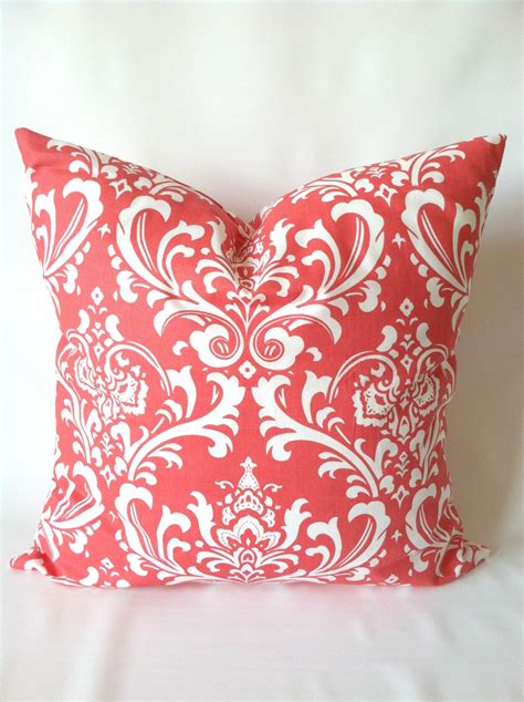 Coral Damask Euro Sham Pillow Cover One 22 x by TheSeafoamCottage