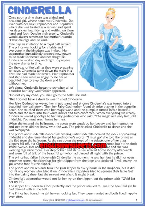 Cinderella ESL Reading Text Worksheet For Kids English Story Books, English Speaking Book ...