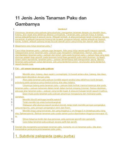 11 Jenis Jenis Tanaman Paku Dan Gambarnya | PDF