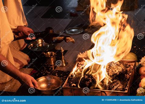 Indian Hindu Traditional Pooja. Vedic Fire Ceremony Called Yagya. Indian Wedding of Vivah Yagya ...