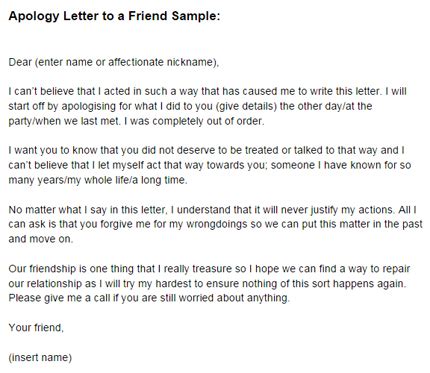 Apology Letter to a Friend Sample | Just Letter Templates