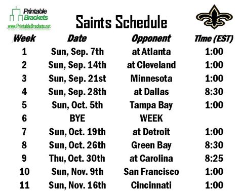 Saints Schedule | New Orleans Schedule