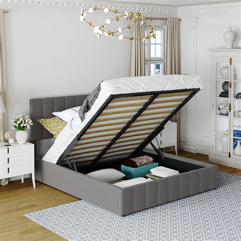 Buy Queen Upholstered Platform Bed with Lift up Storage, Queen Bed Frame with Storage Underneath ...