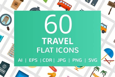 60 Travel Flat Multicolor Icons