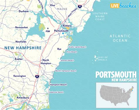 Map of Portsmouth, New Hampshire - Live Beaches