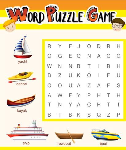 Word puzzle game template with water transportations 448187 Vector Art at Vecteezy