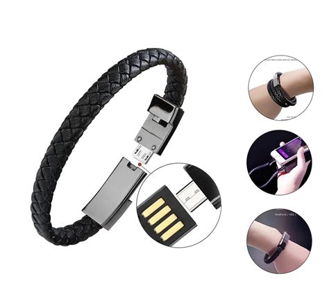 Hot Real Leather Mini Micro USB Bracelet Charger Data Charging Cable Sync Cord For iPhone 6 6s ...