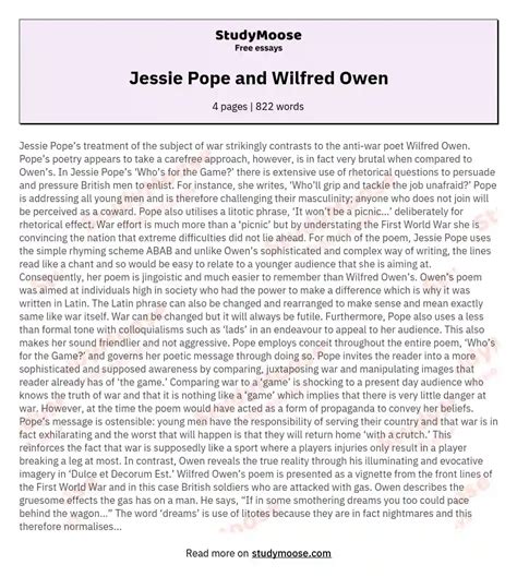 Jessie Pope and Wilfred Owen Free Essay Example