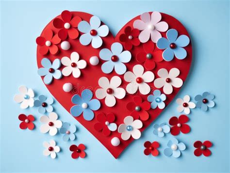 Paper Flowers in the Shape of a Heart on a Blue Background Stock Illustration - Illustration of ...