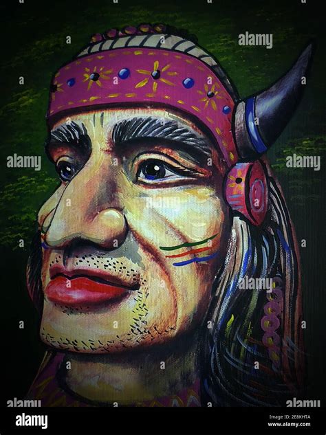 Arte, pintura, color de aceite, indio rojo, nativo americano, apache cara Fotografía de stock ...