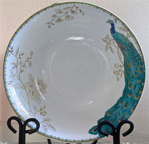 222 FIFTH PEACOCK GARDEN BOWL LARGE SERVING 10IN PORCELAIN NEW GOLD TURQUOISE #222FIFTH ...