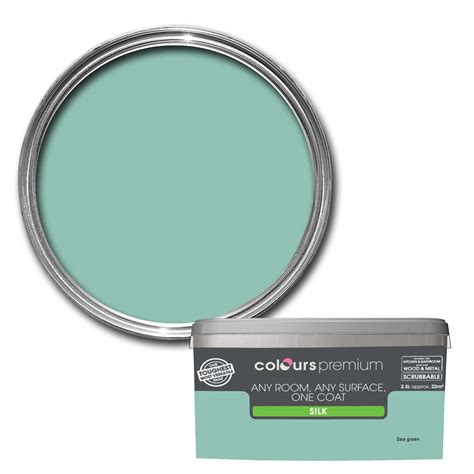 Colours Premium Sea green Silk Emulsion paint 2.5L | Departments | DIY at B&Q