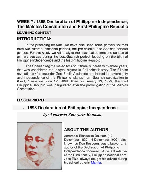 WEEK 7 1898 Declaration of Philippine In - WEEK 7: 1898 Declaration of ...