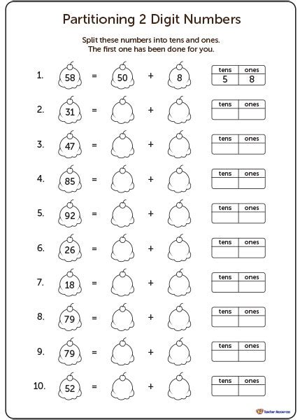 Partition Maths Worksheets