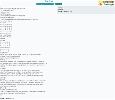Chord: She Cries - tab, song lyric, sheet, guitar, ukulele | chords.vip