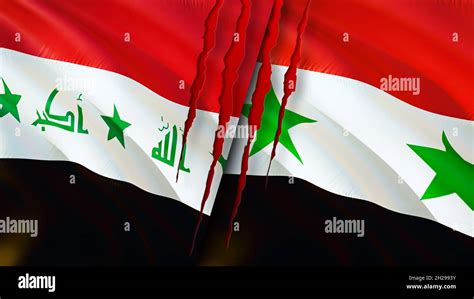 Iraq and Syria flags with scar concept. Waving flag,3D rendering. Syria ...