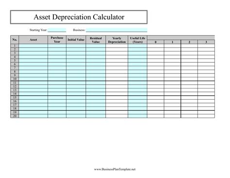 Asset Depreciation Calculator Spreadsheet Template Download Printable ...