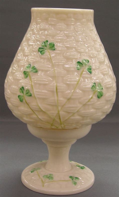 Irish Belleek Votive Hurricane Lamp - Basketweave Pattern With Shamrocks | Belleek, Irish ...