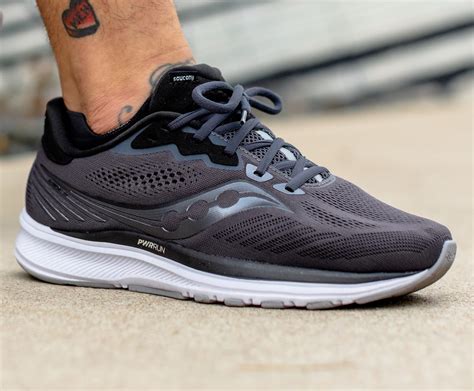 Saucony Mens Ride 14 Running Shoe- Charcoal/Black | Cleary's Shoes & Boots