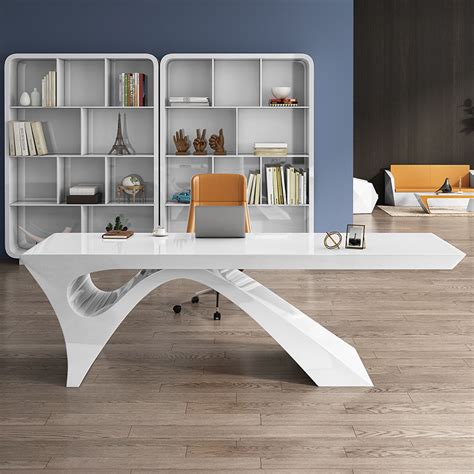 55" White Office Desk Rectangular Modern Computer Desk MDF