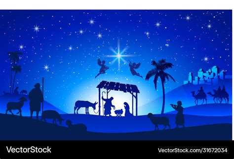 Christmas nativity scene with manger silhouette Vector Image