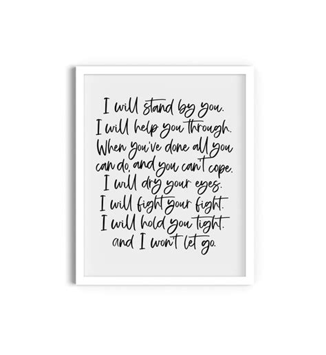 I Will Stand by You Song Lyric Printable Inspirational Song | Etsy