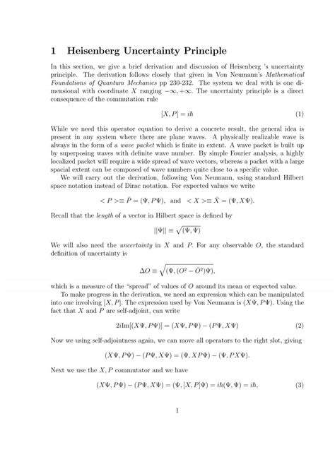 1 Heisenberg Uncertainty Principle