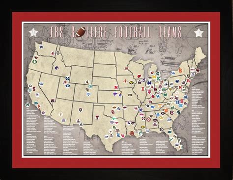 FBS College Football Stadiums Teams Location Map 24x18 - Etsy