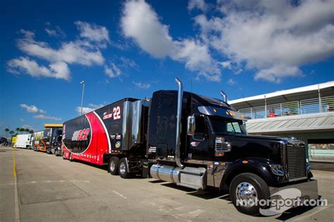 NASCAR Camping World Truck Series haulers enter the garage area at ...