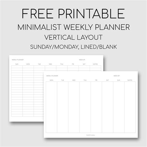 Printable Minimalist Weekly Planner - Vertical Layout