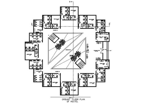 Hostel Building Plan with Section Line Detail