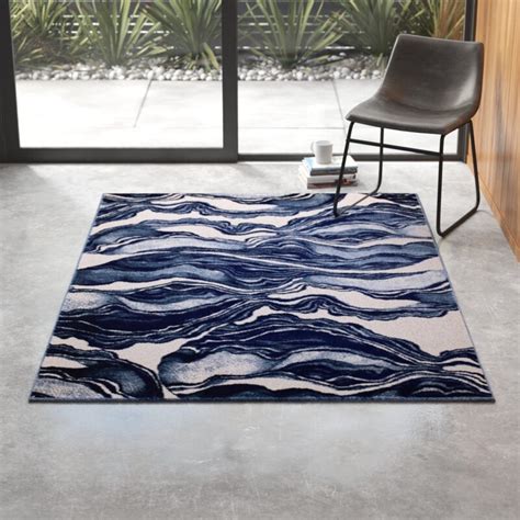 Cretys Abstract Navy Blue/White Area Rug & Reviews | AllModern