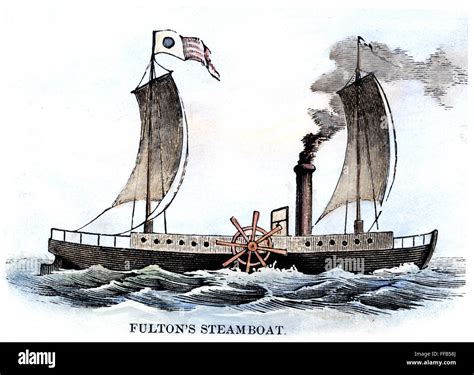 ROBERT FULTON'S CLERMONT. /nRobert Fulton's steamboat, 'Clermont,' built in 1807. Color ...