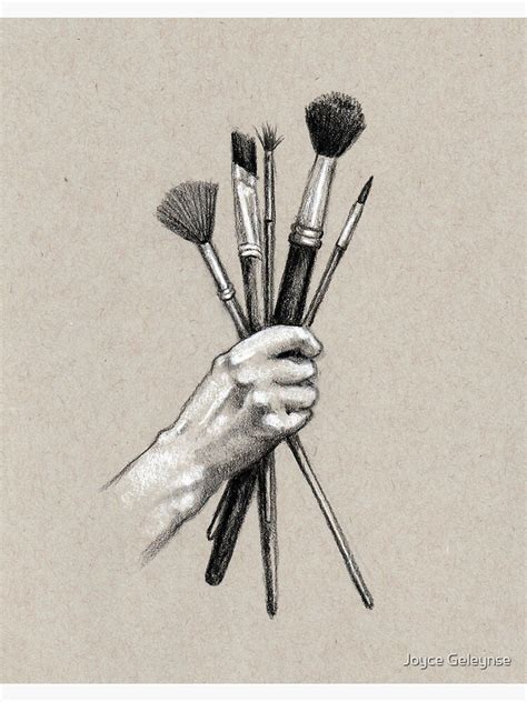 "Artist Hand Holding Paint Brushes, Charcoal Art" Photographic Print ...