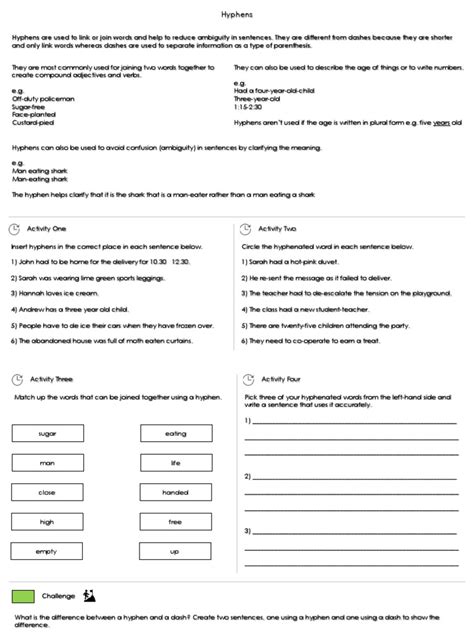 Hyphen Worksheet | PDF | Word | Syntax