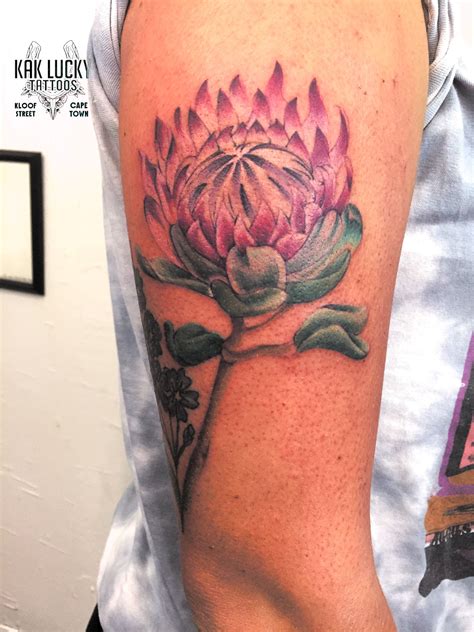 Protea flower by Gareth Doye at Kak Lucky Tattoos. #protea #tattoo # ...