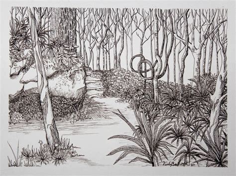 Items similar to ORIGINAL Drawing, FOREST PATH, Ink on Paper, 9x12 on Etsy